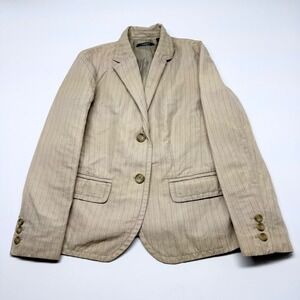 Liz Claiborne Collection Tan Pinstripe Linen Cotton Blazer Jacket Size 12